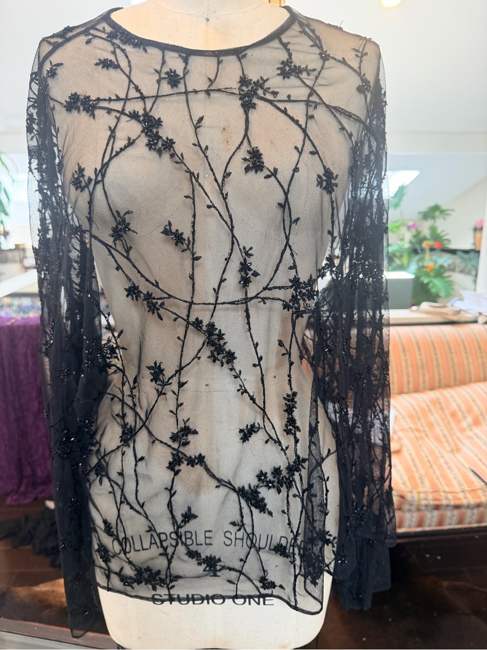 Anne klein black sheer blouse